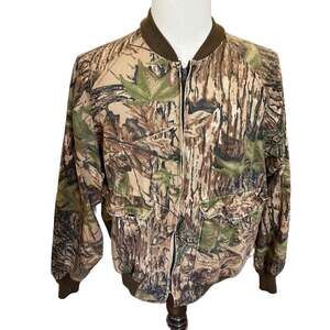 Vintage 90s Duxbak Realtree Camo Lightweight Bomber Jacket Made in USA Size L